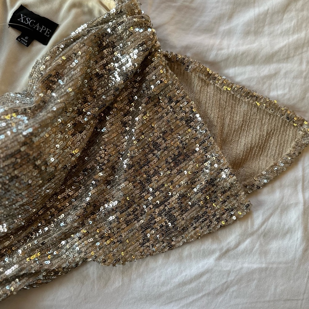 Metallic Sequin NWT Evening Gown - Low V Neck with Flap Sleeves - Picture 9 of 17